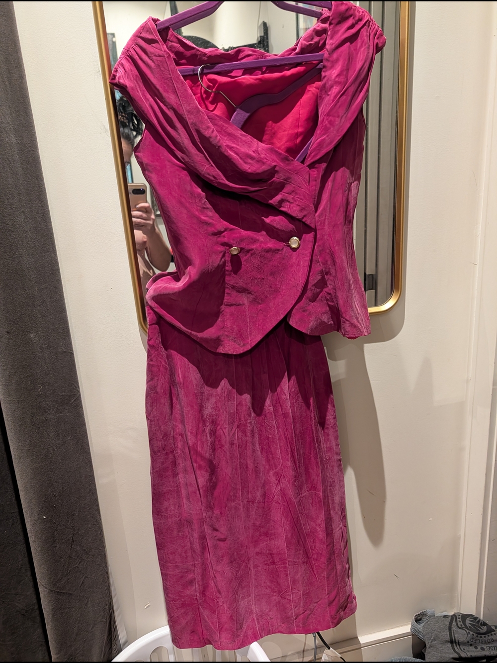 Designer Pink Two-Piece Silk Off shoulder Vest & Pencil Skirt Set